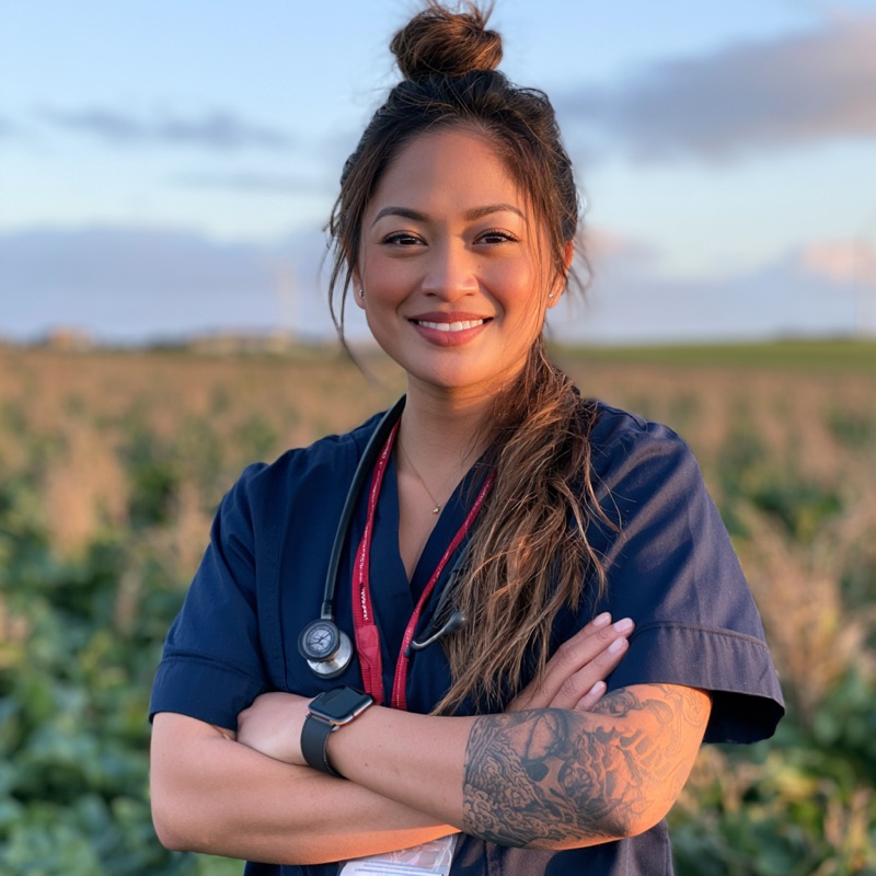 Portrait of a nurse in scrubs with a stethoscope